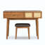 Ensemble de coiffeuse classique en bois avec miroir rabattable et tabouret, coiffeuse avec trois tiroirs et espace de rangement