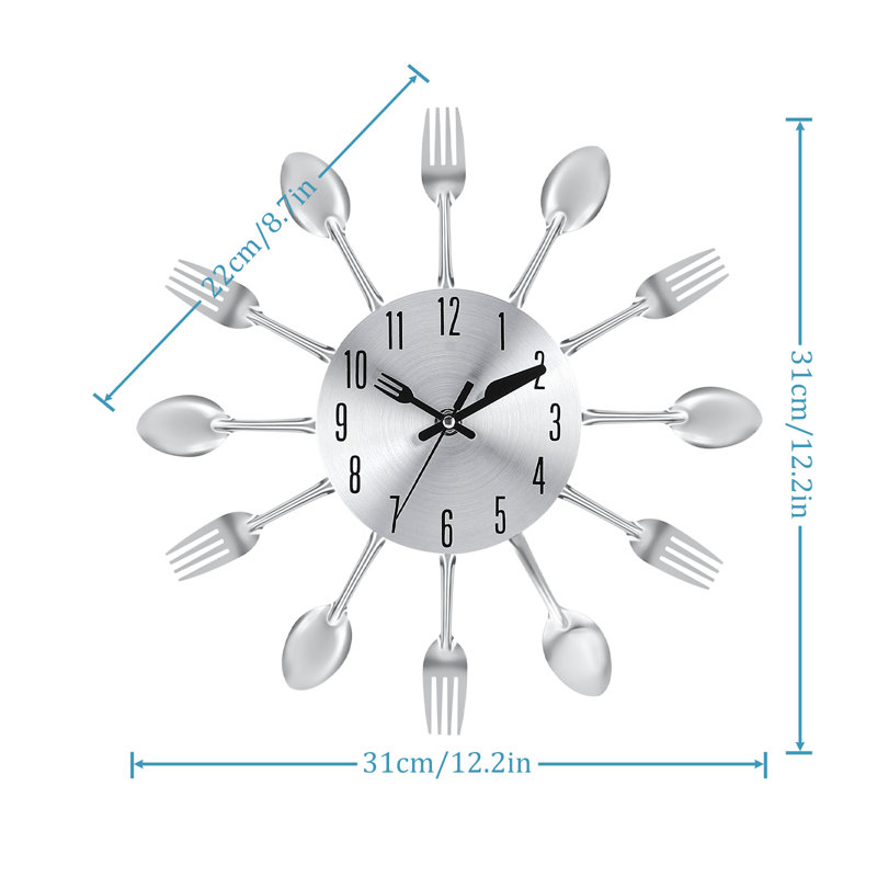 Tableware Wall Clock 12 Inch - Silver