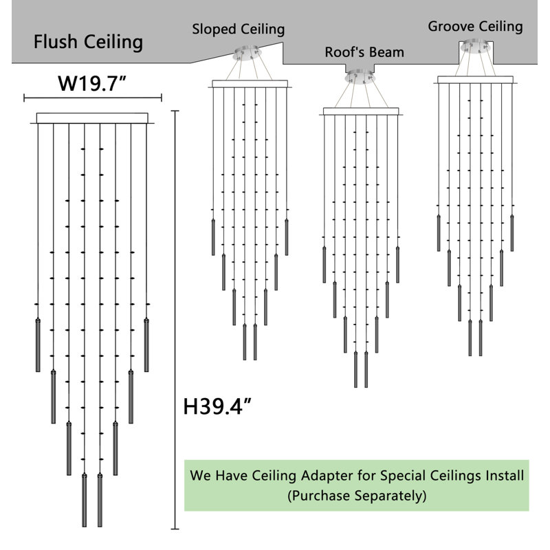 Lustre à DEL avec lumières à intensité variable moderne, H 40 po x l 19,7 po x P 19,7 po, Argent argent, Six lumières