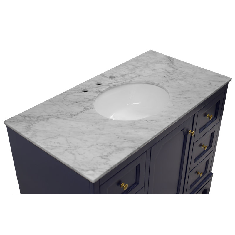 Ensemble de meuble-lavabo simple 42 po Lafreniere, Marbre de Carrare, Chocolat