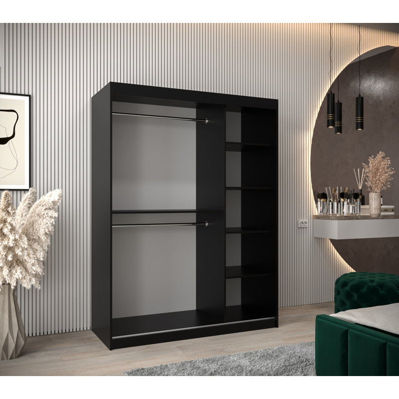 Logun 2 Door Manufactured Wood Wardrobe, Black Matt, 200cm H x 150cm W x 62cm D