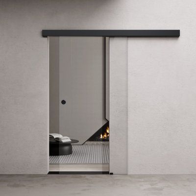 Durovin 900mm internal Sliding Glass Door - Clear - Black Round Handle with Rail