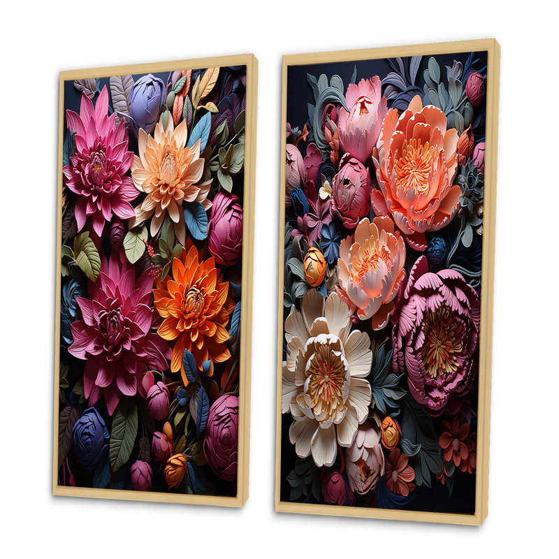 «Rhododendron Magenta Majesty Showcases», 2 pièces, Encadrement brun, H 32 po x l 32 po