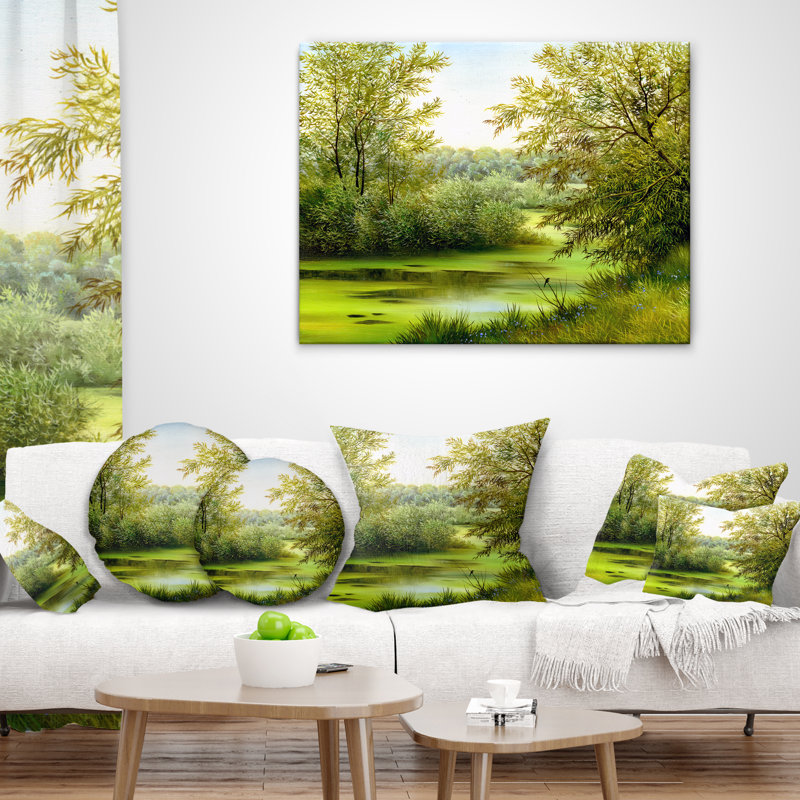  Coussin abstrait paysage d'été, 18 po x 18 po, Carré