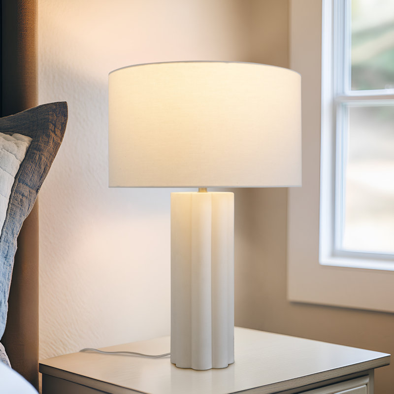 Becca 2 Ft. Modern And Geometric Tall Pillar LED Bedside, Table, Desk Lamp With Cream Fabric Shade with Light Bulb Included