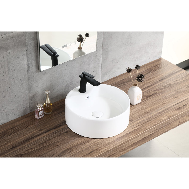 Lavabo rond polyvalent en céramique blanche pour salle de bain - Lavabo d'allure contemporaine avec longévité