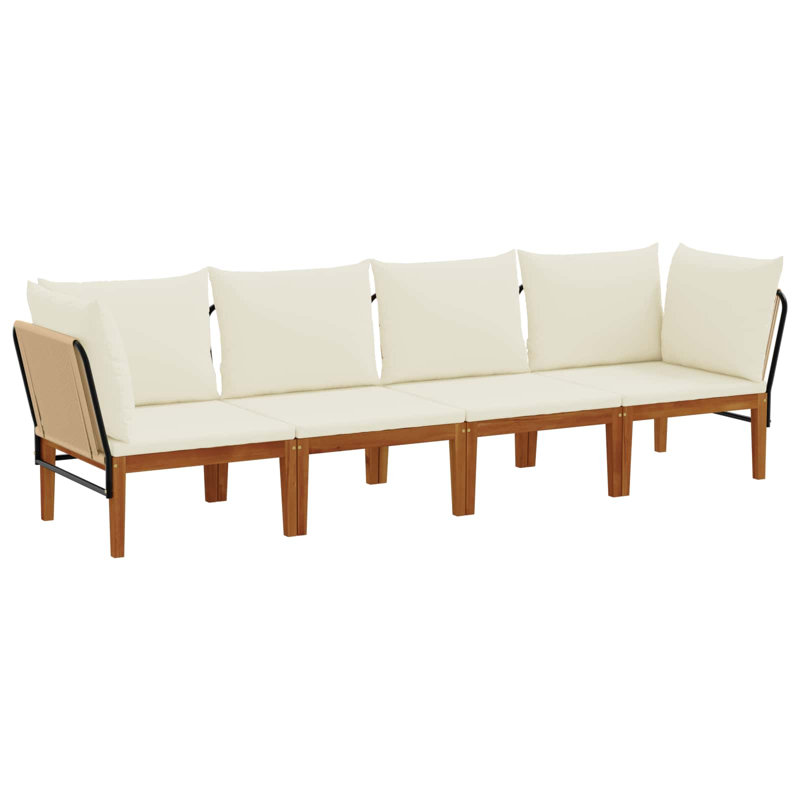 Patio Sofa with Cushions, 4, Cream White Cushion/Natural Frame