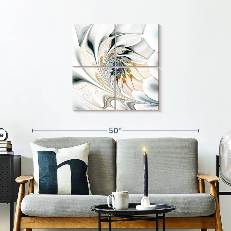 Abstrait fleur blanche, H 26 po x l 26 po
