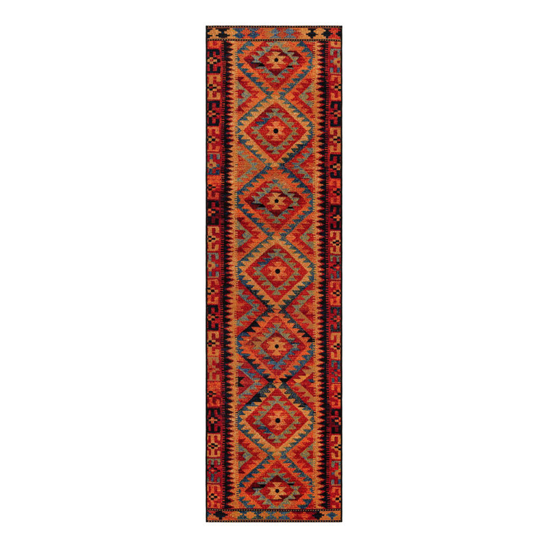 Lidio Southwestern Machine Made Power Loom Polypropylene Indoor / Outdoor Area Rug in Red/Yellow/Blue, Runner 2' x 4'1"