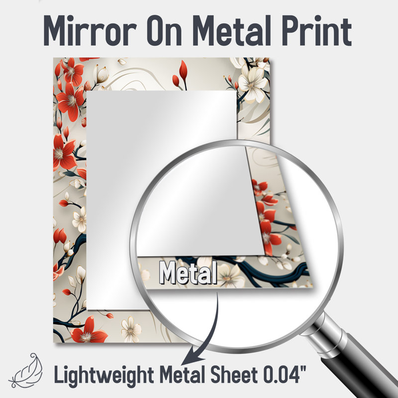 Saluda Asian Minimalisme - miroir oriental, miroir mural oriental unique, impression d'art en métal, 40 po x 30 po