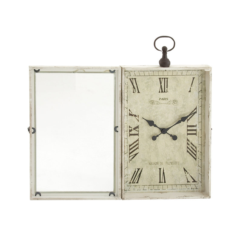 34" White Distressed Wood Pocket Watch Style Wall Clock