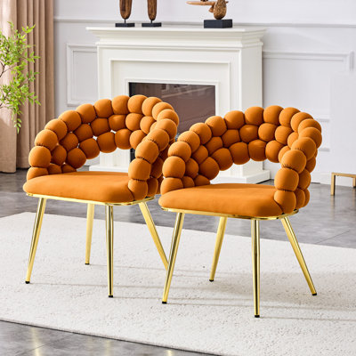 Chaises de salle à manger 2 pièces en forme de boule de chaine en velours avec pieds plaqués or, chaises d'appoint modernes pour la salle à manger et la cuisine