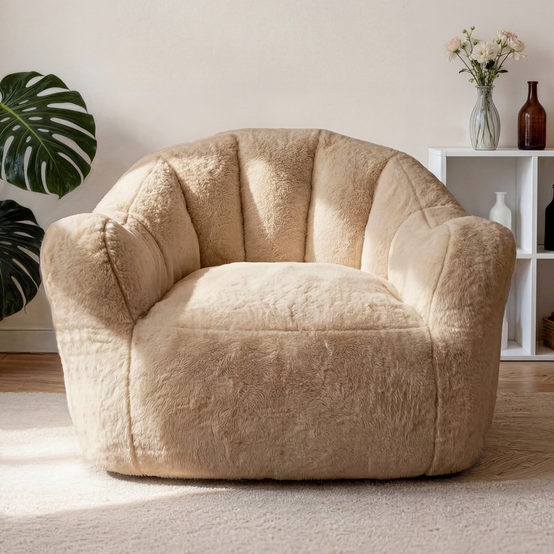 Oversized Tufted Bean Bag Chair with Side Pockets, Shed-Resistant Fabric & Shredded Memory Foam Lounger, Tufted Velvet Brown