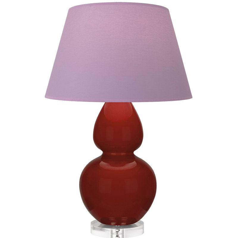 Lampe de table double gourde en céramique, Sang de bœuf glacé / argent, Tea Green with Taupe Lining