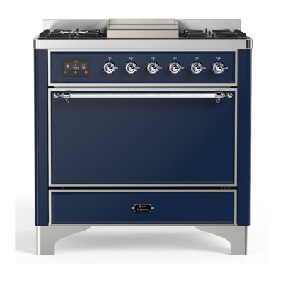 Cuisinière à combustible double de 36 po avec 6 brûleurs scellés de la série Majestic III en bleu nuit (gaz naturel, garniture chromée)