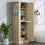 Grande armoire de rangement pour salle de bain avec tablettes réglables et crochet latéral, tour à linge autoportante avec portes doubles, rangement en panneau de fibres à densité moyenne pour salle de bain-26729135