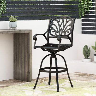 Aluminium Frame Swivel Bar Stool With Intricate Scrolled Arms - Copper, 21.8" W X 26.09" D 48.81" H Copper Finish Cast Arms, 21.8in 26.09in 48.81in