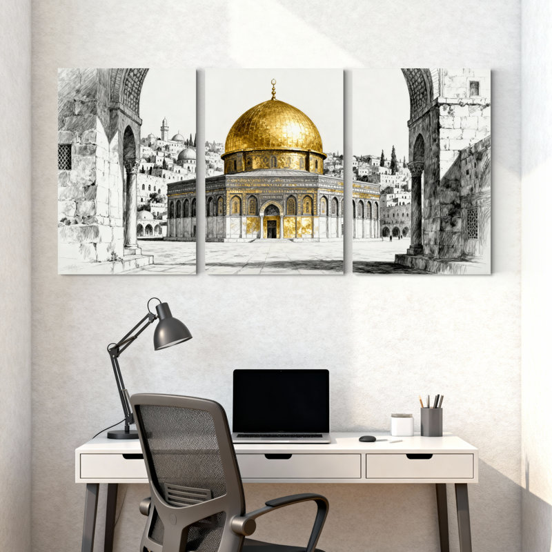 Ensemble de 3 impressions d'art sur toile, "Golden Dome", H 18 po x l 36 po