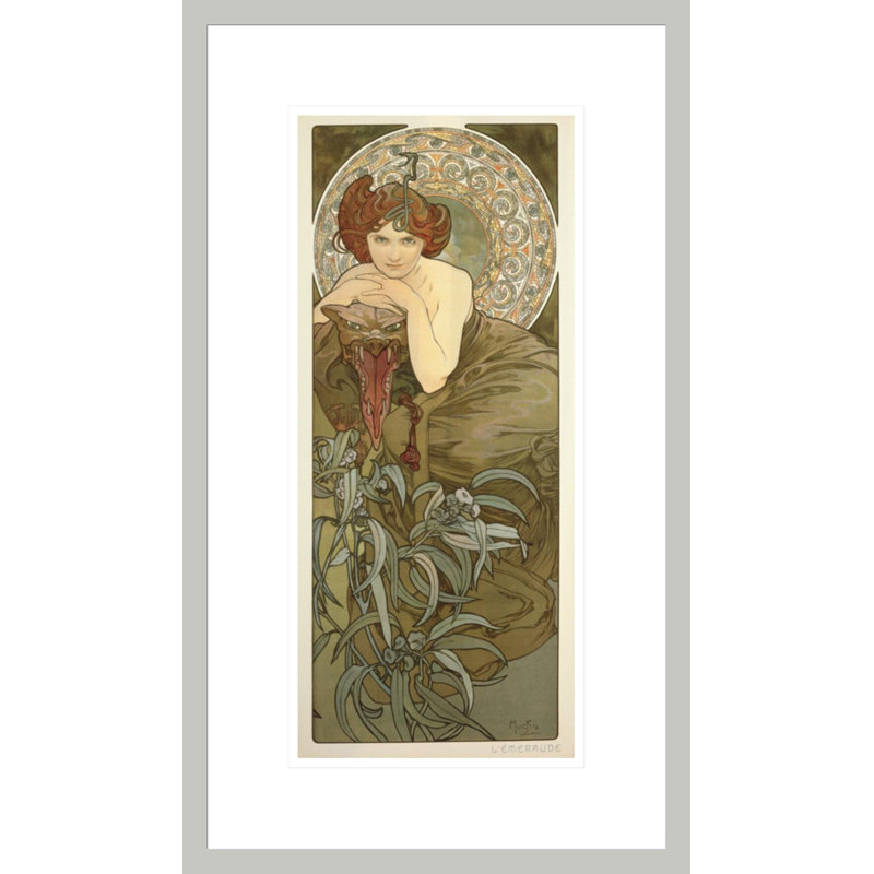 «The Precious Stones: Emerald» (1900) par Alphonse Mucha, impression giclée encadrée, 21.75" H x 12.63" W