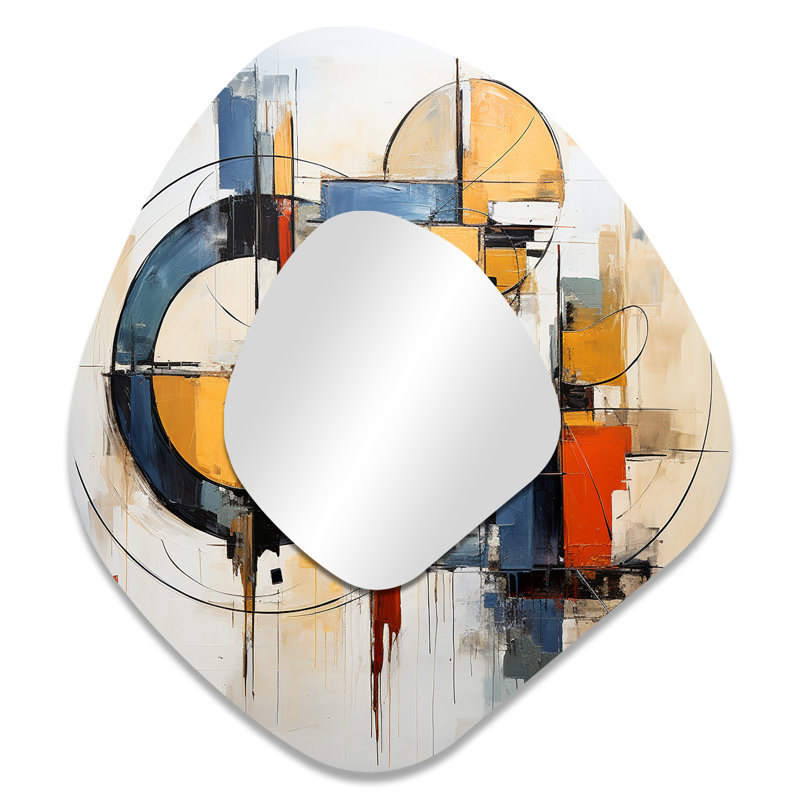 Colorful Mid Century Abstract Fusion I - Midcentury Modern Asymmetrical Large Mirror, Modern Irregular Shape Decorative Wall Mirror, Printed Metal Art