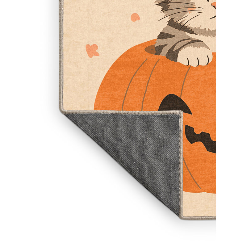 Soft Plush Farrer Halloween Modern & Contemporary Abstract Area Rug in Beige – Beige Binding, 4x6