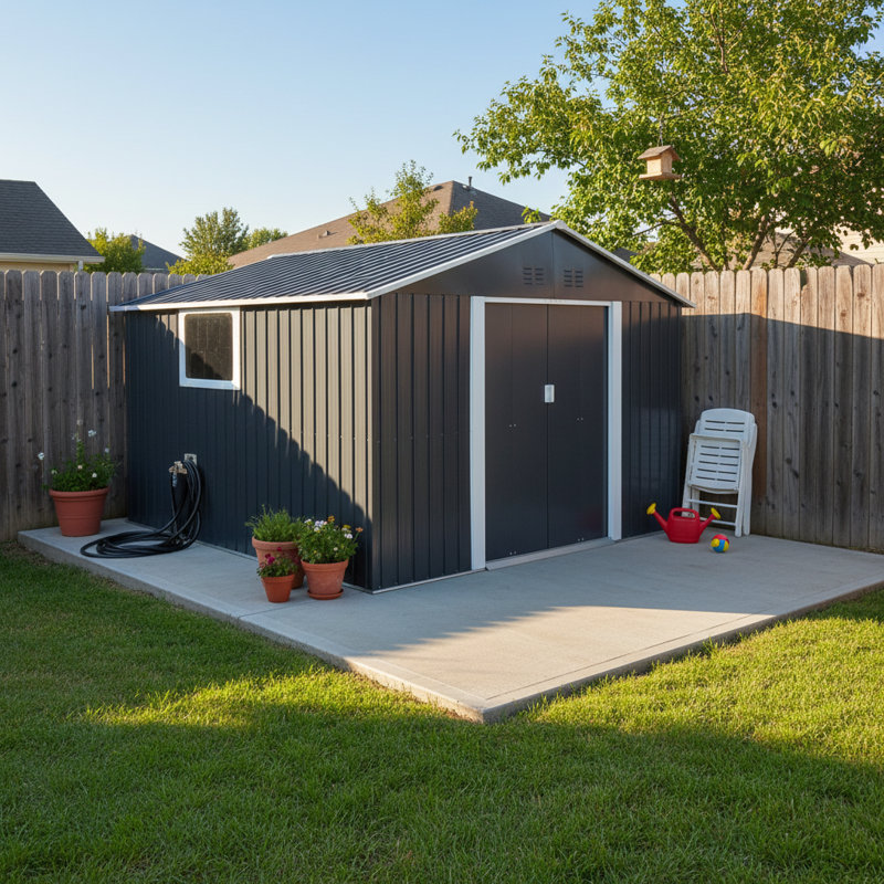11.2X10.6 Ft Metal Garden Sheds Outdoor Storage Sheds Grey With Window, 134.2" H x 128.2" W x 80.4" D