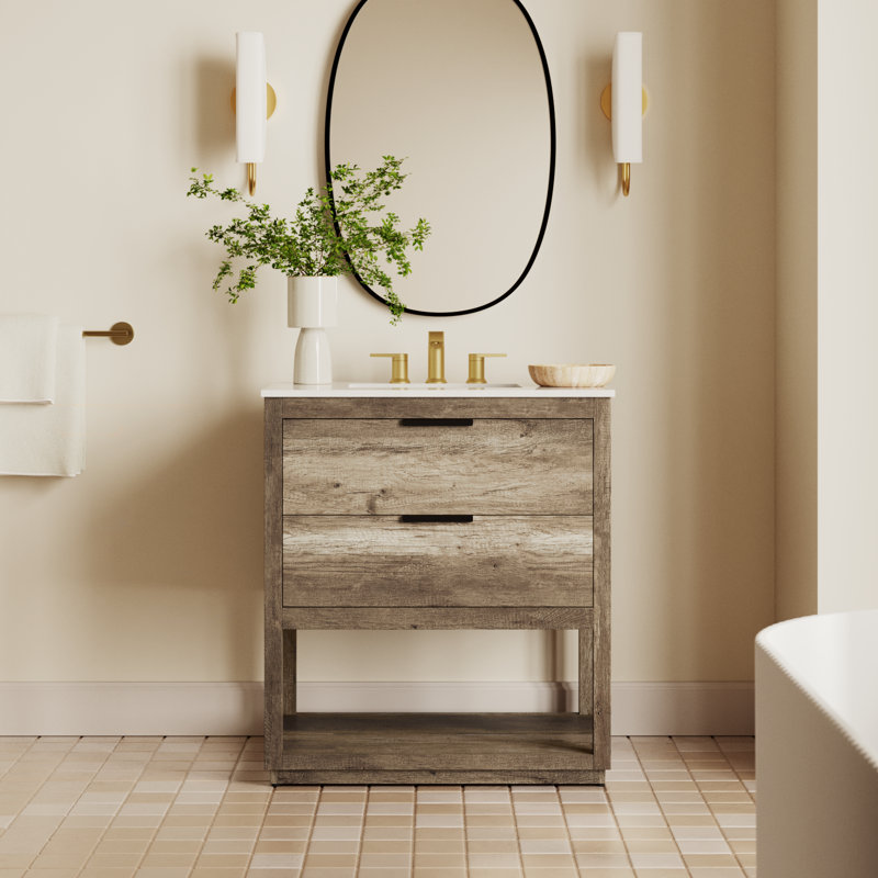 Felicity 30'' Single Bathroom Vanity with Stone Top, Natural Oak