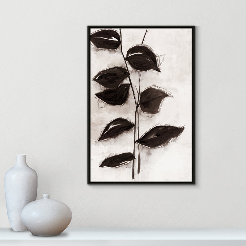 Feuilles I - Toile à cadre flottant, H 37,5 po x l 25,5 po x P 2 po, Cadre espresso