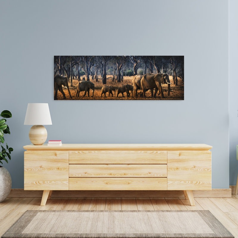 African Elephant Passage 1 Piece Wrapped Canvas Panoramic Wall Art, 40.64 cm H x 121.92 cm W