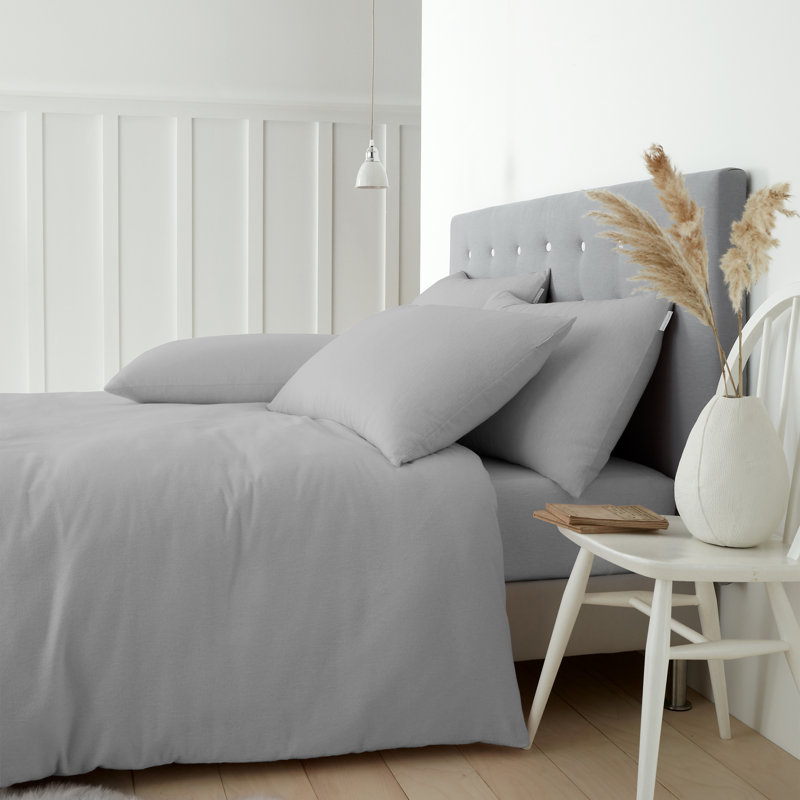Brushed Cotton Duvet Cover Set, Grey, Double - 2 Standard Pillowcases