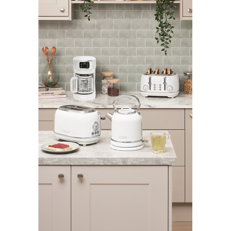 HADEN Chelsea 4 Slice Toaster Wide Slot with Removable Crumb Tray and Control Settings Chrome, Ivory/Chrome