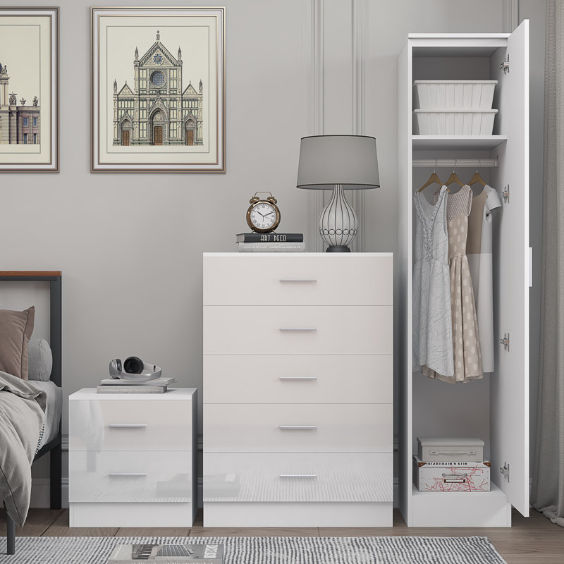 Eva Piece Bedroom Set, White Gloss / Matt White