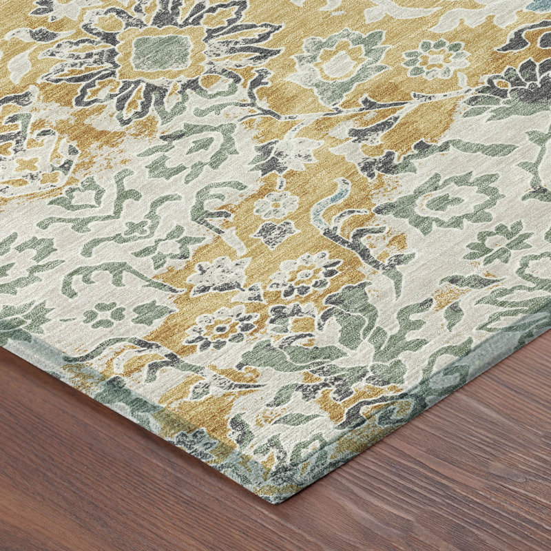 Tapis traditionnel lavable à la machine intérieur / extérieur ACN2584, Or, Tapis de couloir 2 pi 3 po x 7 pi 6 po