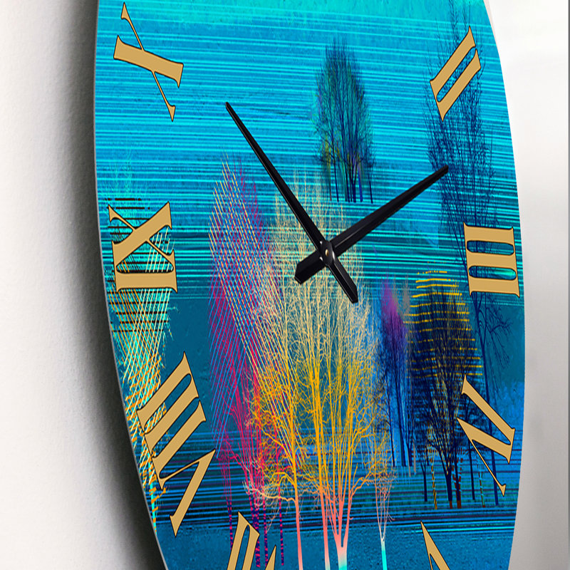 Mystery Trees in Turquoise Landscape - Horloge murale moderne, Petit