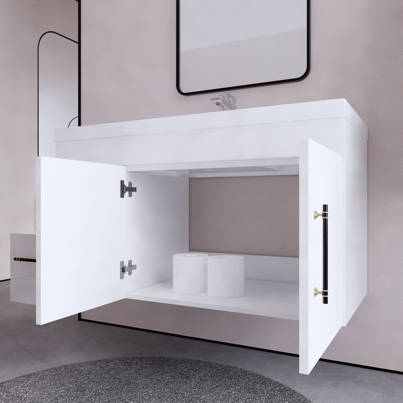 Dessens 41.9'' Single Bathroom Vanity with Acrylic Top, White