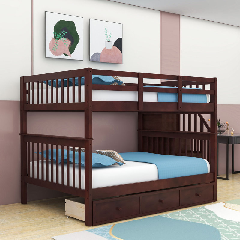 Dinuk Full over Full Wood Bunk Bed with Drawers, Espresso