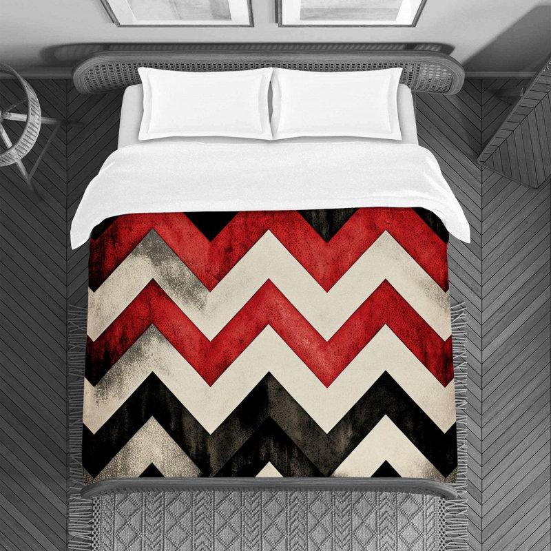 Chevron Stripes Bedding Pattern Duvet Cover Black/Red, King Duvet Cover