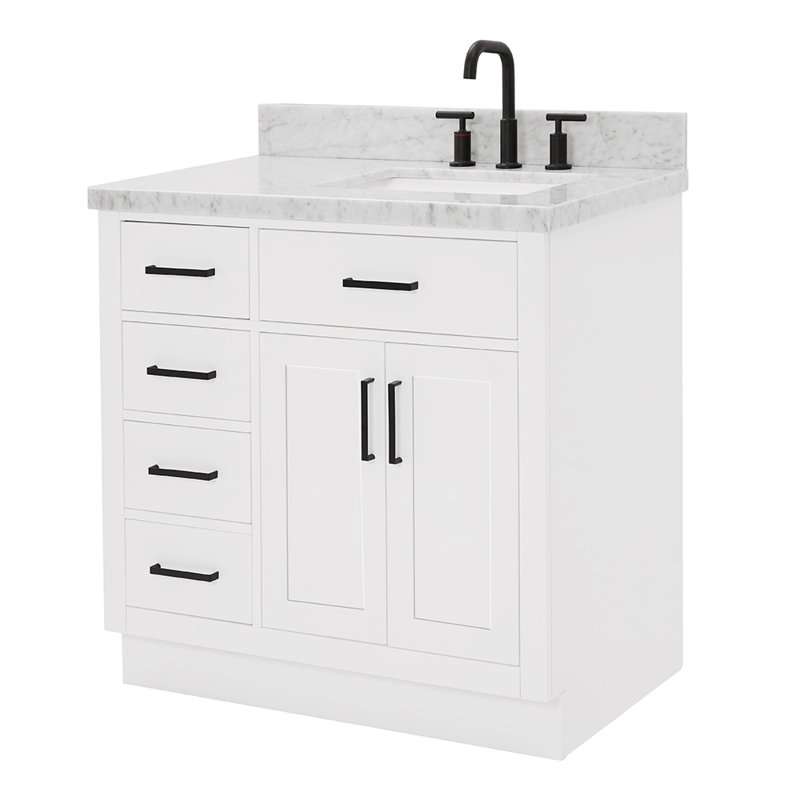 ARIEL HEPBURN 37 IN RIGHT OFFSET RECTANGULAR SINK VANITY 1,5 IN, White, Right, Rectangular