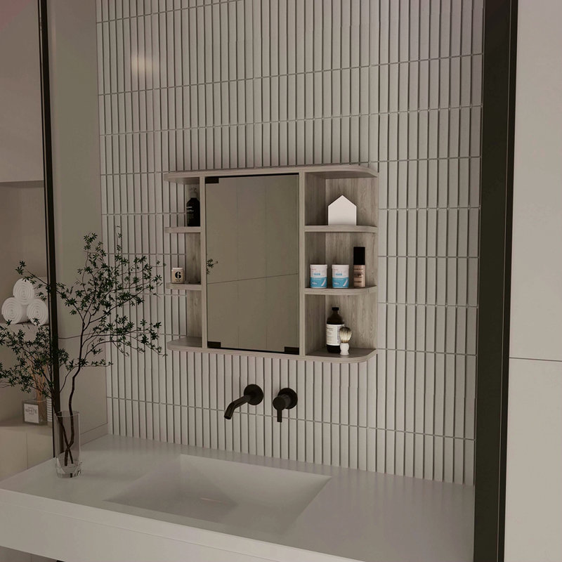 Pharmacie à 6 tablettes avec miroir, Gris