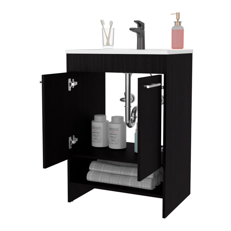 Meuble-lavabo 2 portes avec rangement ouvert