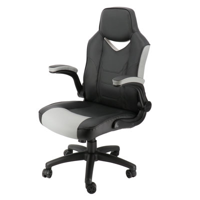 High Back Faux Leather Office Chair – Adjustable Ergonomic Desk Chair With Flip-up Arms, Swivel & Wheels, Black And Gray