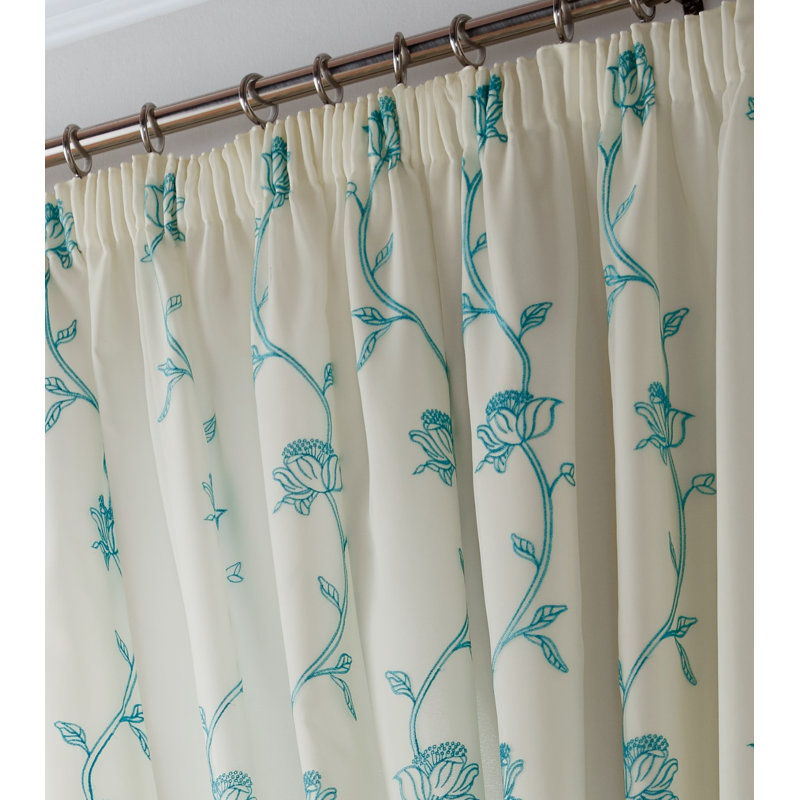 Cathryn Pencil Pleat Semi Sheer Curtain, Teal, 140 W x 229 D cm