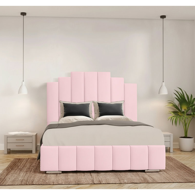 Chazlynn Upholstered Bed, Pink, Double (4'6)