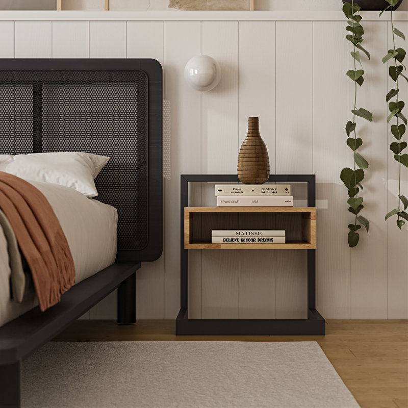 Merab Arland C-Shaped Nightstand & Side Table – Two-Tone with Open Storage
