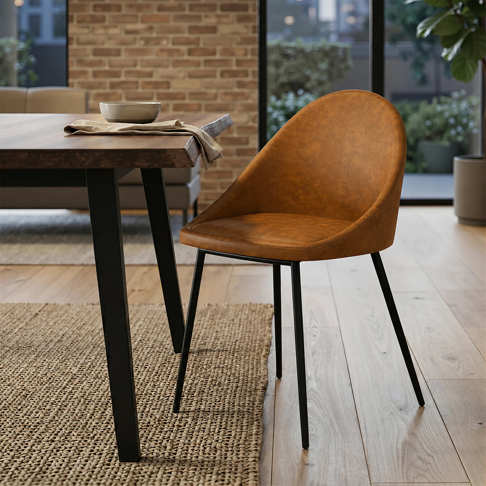 Holmes Vegan Leather Dining Chair, Saddle Tan Vegan Leather