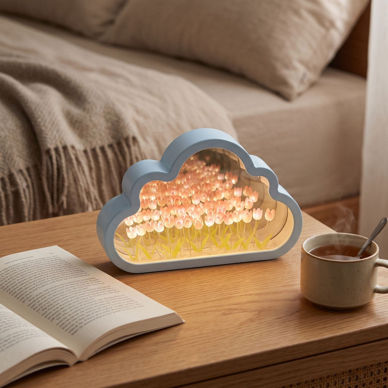 Lampe tulipe blanche à faire soi-même, veilleuse miroir tulipe à faire soi-même, Rose