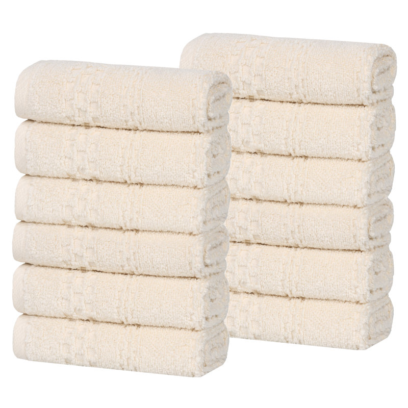 Playa Zero Twist Cotton Solid Waffle Textured Face Towels Washcloths, Ivory