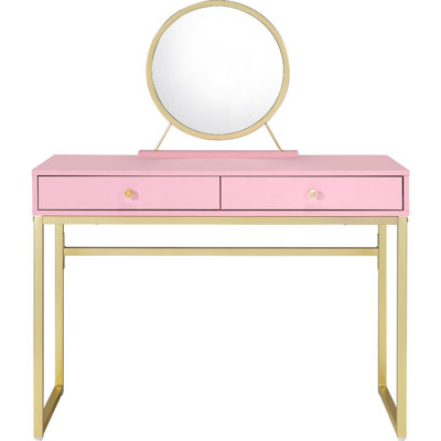 Bureau de coiffeuse 2 tiroirs avec miroir et plateau à bijoux