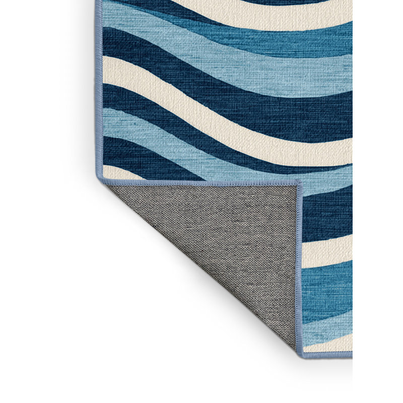 Washable Blue Ombre Waves Coastal Area Rug, Rectangle 5' x 7'