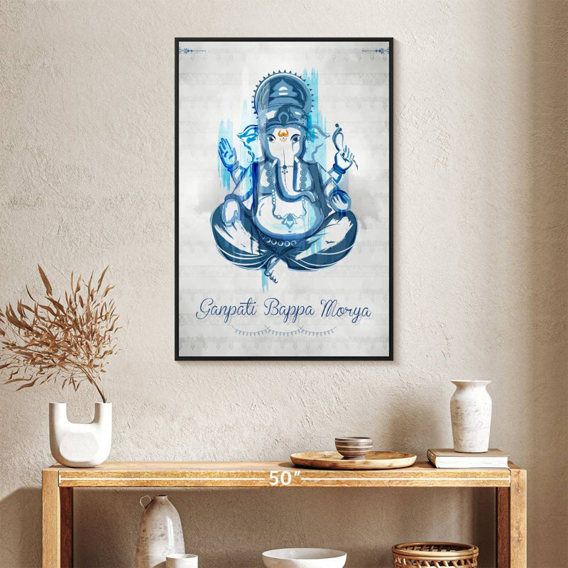 Lord indien Ganpati, 25 po x 37 po, Cadre flottant noir